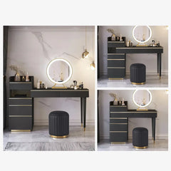 Modern Black Makeup Vanity Set with Lighted Mirror and Stool-Wooden Crest