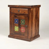 Bohemian Side Cabinet with Ceramic Tile Inlay-Wooden Crest