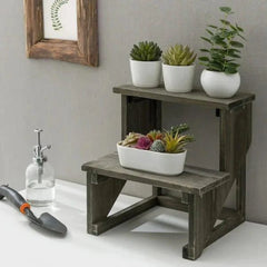Rustic Two-Tier Plant Stand with Stepped Design-Wooden Crest