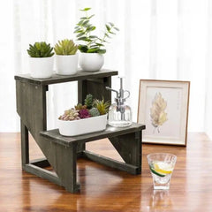 Rustic Two-Tier Plant Stand with Stepped Design-Wooden Crest