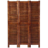Imperial Three-Panel Room Divider with Louvered Design-Wooden Crest