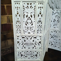 Timeless Four-Panel Room Divider with Floral Cascade Design-Wooden Crest