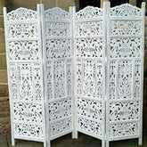 Timeless Four-Panel Room Divider with Floral Cascade Design-Wooden Crest