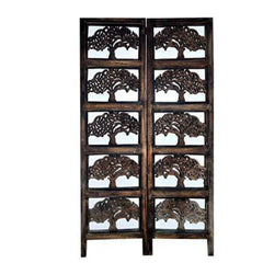 Heritage Four-Panel Room Divider with Antique Lattice Design-Wooden Crest