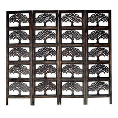 Heritage Four-Panel Room Divider with Antique Lattice Design-Wooden Crest