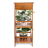 Traditional Three-Tier Plant Stand with Storage Drawer-Wooden Crest