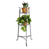 Artisanal Three-Tier Plant Stand with Mixed Metal Finish-Wooden Crest