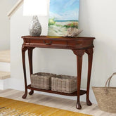 French Provincial Console Table with Cabriole Legs-Wooden Crest