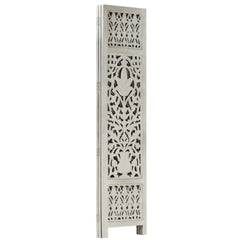 Modern Three-Panel Room Divider with Grid Design-Wooden Crest