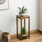 Asian-Inspired Two-Tier Plant Stand with Greek Key Design-Wooden Crest