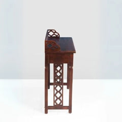 Traditional Console Table with Lattice Gallery Rail-Wooden Crest