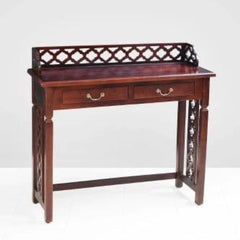 Traditional Console Table with Lattice Gallery Rail-Wooden Crest