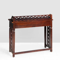 Traditional Console Table with Lattice Gallery Rail-Wooden Crest
