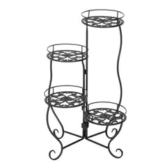 Victorian Four-Tier Scrolled Plant Stand with Lattice Platforms-Wooden Crest