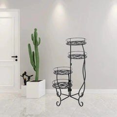 Victorian Four-Tier Scrolled Plant Stand with Lattice Platforms-Wooden Crest