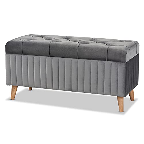 Baxton Studio Grey/Walnut Brown Ottoman-Wooden Crest