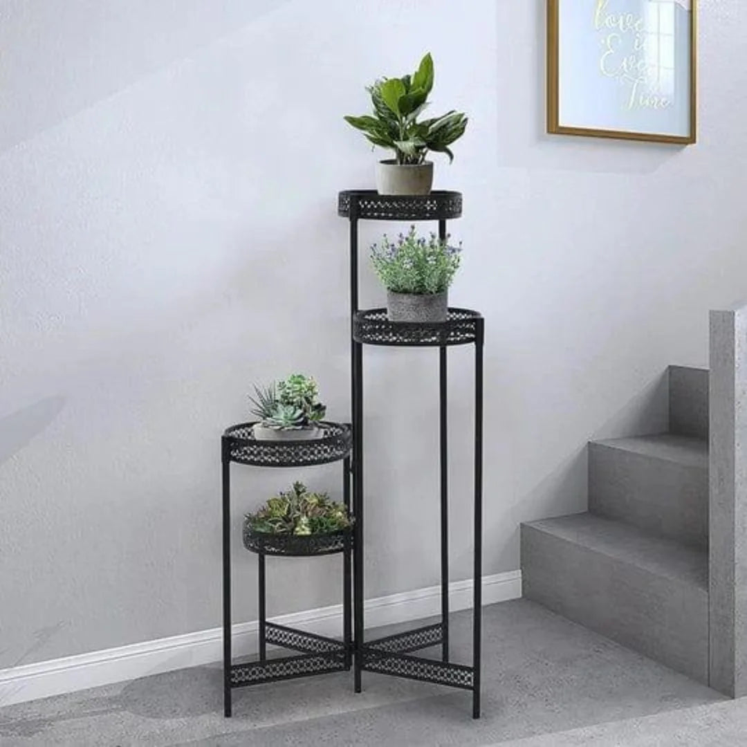 Modern Four-Tier Plant Stand with Lattice Design-Wooden Crest