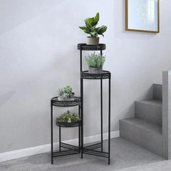 Modern Four-Tier Plant Stand with Lattice Design-Wooden Crest