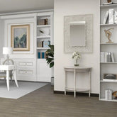 French Provincial Half-Moon Console Table with Shelf-Wooden Crest