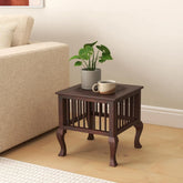 Victorian Carved Wooden Side Table with Spindle Base-Wooden Crest