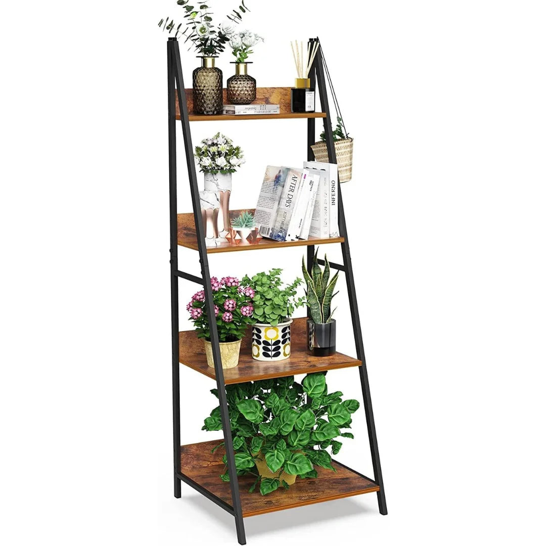 Industrial Ladder Bookshelf with Graduated Shelving-Wooden Crest