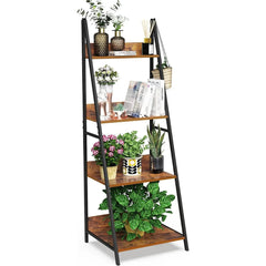 Industrial Ladder Bookshelf with Graduated Shelving-Wooden Crest