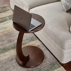 Modern C-Shape Round Sofa Side Table with Curved Pedestal Base-Wooden Crest