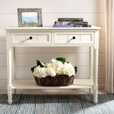 French Country Console Table with Double Drawers-Wooden Crest