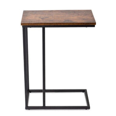 Industrial C-Shape Laptop Table with Metal Frame-Wooden Crest