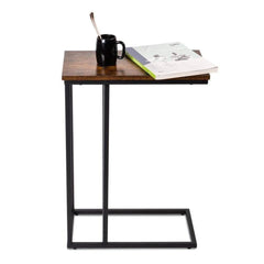 Industrial C-Shape Laptop Table with Metal Frame-Wooden Crest