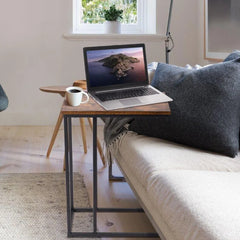 Industrial C-Shape Laptop Table with Metal Frame-Wooden Crest