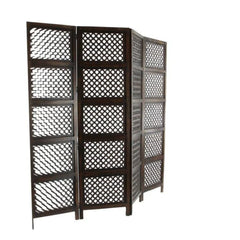 Modern Four-Panel Room Divider with Ring Lattice Design-Wooden Crest