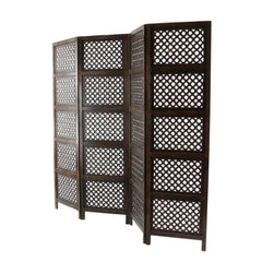 Modern Four-Panel Room Divider with Ring Lattice Design-Wooden Crest