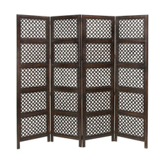 Modern Four-Panel Room Divider with Ring Lattice Design-Wooden Crest