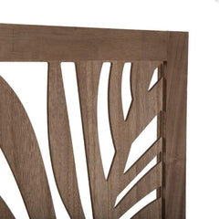 Traditional Three-Panel Room Divider with Palm Frond Design-Wooden Crest
