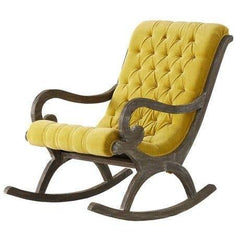 Handicrafts Sheesham Wood Rocking Chair – Cushioned Back & Seat, Antique Finish-Wooden Crest