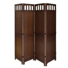 Traditional Five-Panel Room Divider with Floral Lattice Design-Wooden Crest
