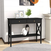 Farmhouse X-Frame Console Table with Storage Drawers-Wooden Crest
