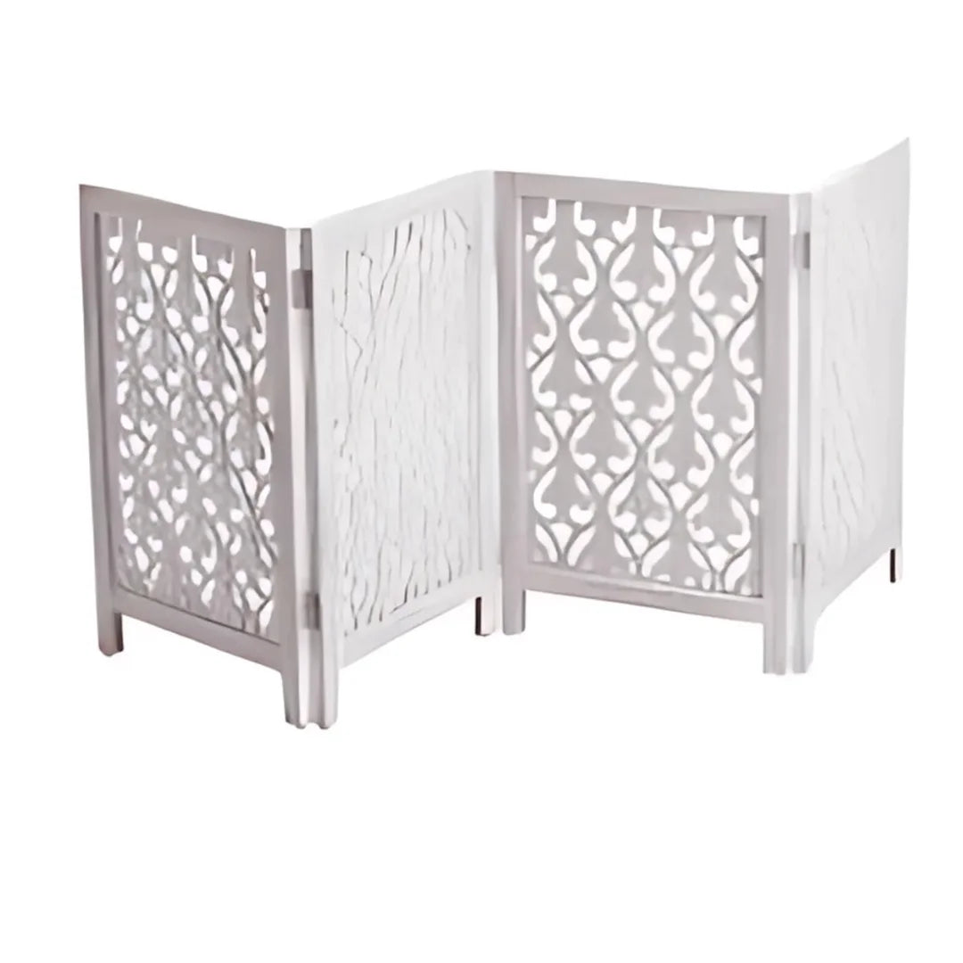 Victorian Three-Panel Room Divider with Lattice Design-Wooden Crest