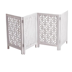 Victorian Three-Panel Room Divider with Lattice Design-Wooden Crest