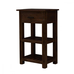 Mission Style Corner Table with Storage Drawer and Shelves-Wooden Crest