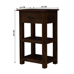 Mission Style Corner Table with Storage Drawer and Shelves-Wooden Crest