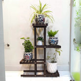 Modern Four-Tier Plant Stand with Slatted Shelves-Wooden Crest