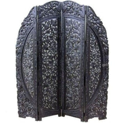 Mughal Four-Panel Room Divider with Floral Lattice Design-Wooden Crest
