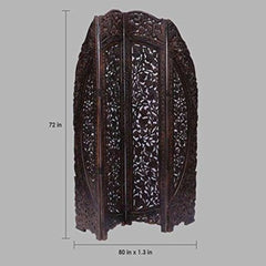 Mughal Four-Panel Room Divider with Floral Lattice Design-Wooden Crest