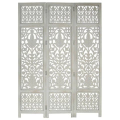 Modern Three-Panel Room Divider with Grid Design-Wooden Crest