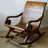 Hand Carved Sheesham Wood Rocking Chair Antique Design-Wooden Crest
