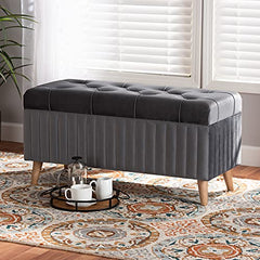 Baxton Studio Grey/Walnut Brown Ottoman-Wooden Crest