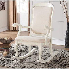Handicraft Graceful Rocking Chair – Solid Wood with White Cushion-Wooden Crest