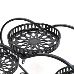 Victorian Six-Tier Rolling Plant Stand with Lattice Design-Wooden Crest